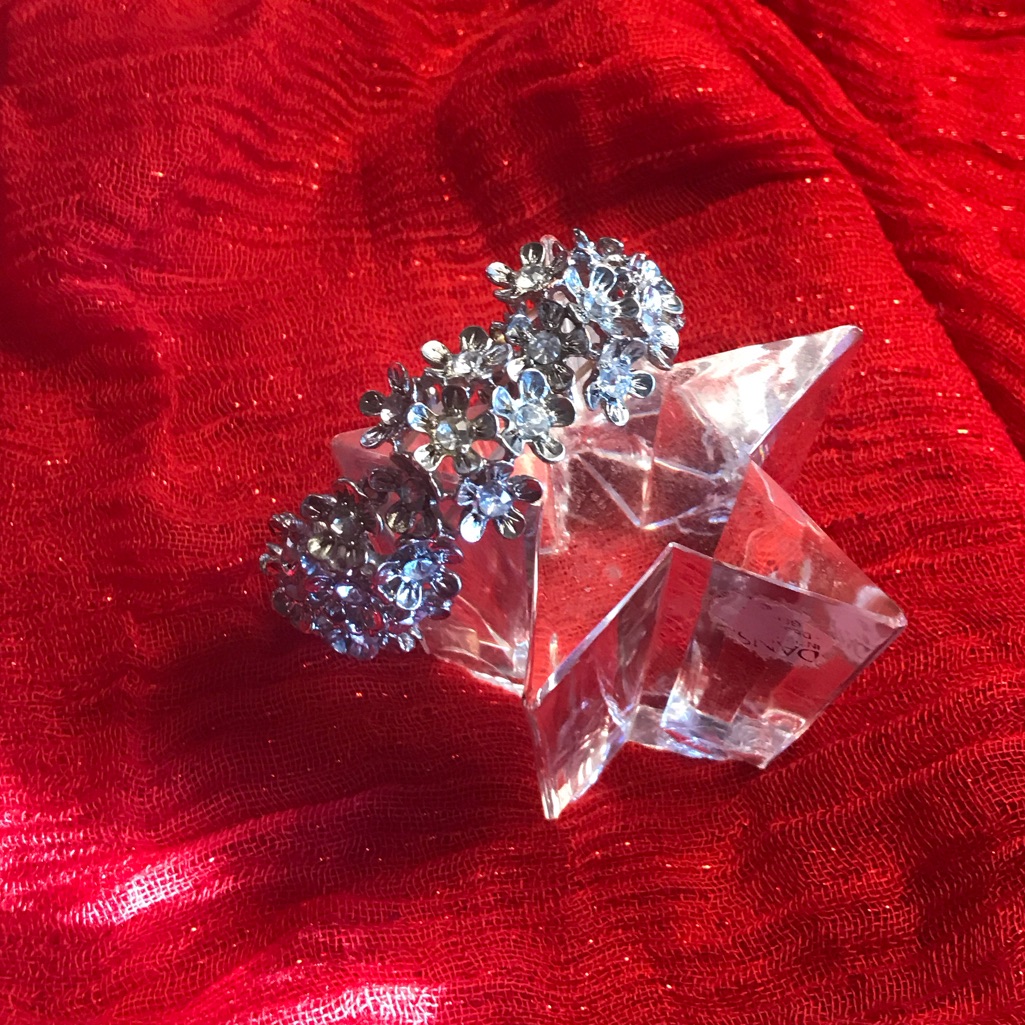 Festive Silver Bracelet With Crystal Stones. Made To Look Like Flowers